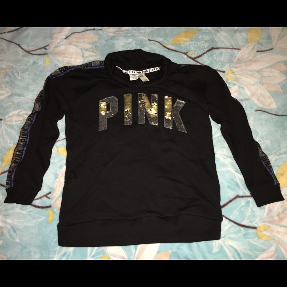 Black VS Pink cowl sweater with sequins